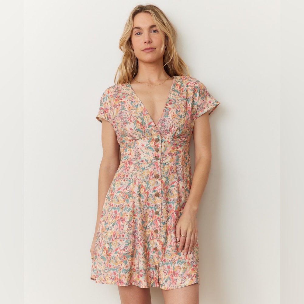 Marine Layer Floral Button-Front Mini Dress in Peach & Multicolor